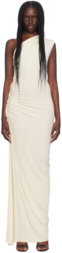 Atlein Robe longue asymétrique blanc cassé à épaule unique et à effet ruché exclusive à SSENSE