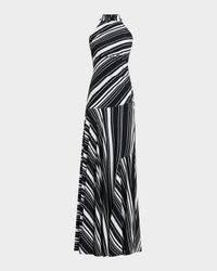 Sleeveless Striped Halter Gown