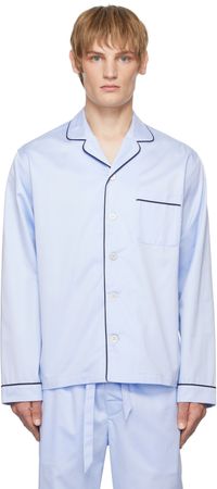 Tekla Chemise de pyjama à manches longues bleue en satinette