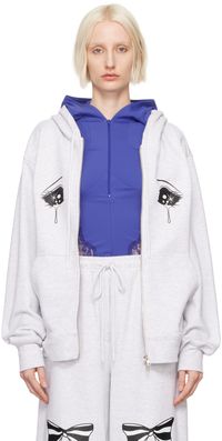 Pushbutton Gray Crying Eye Zip-Up Hoodie