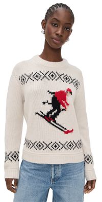 White & Warren Cashmere Blend Ski Crewneck Ivory/Black/Red M