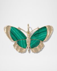 Malachite Carved Butterfly Pendant with Diamonds