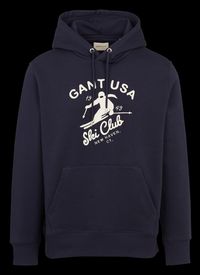 Gant - Sweat à capuche brodé en coton mélangé - Taille 2XL - Bleu