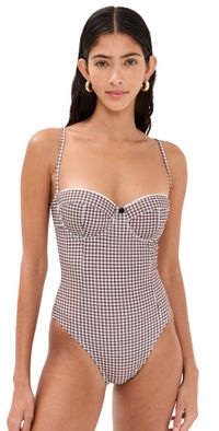 STAUD Maeve One Piece Dark Chocolate Micro Check XL