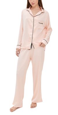 Bluebella Claudia Luxury Satin Long Pajama Set Pale Pink/Black XL