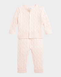 Kid's Cotton Cable Knit Sweater & Pants Set, Size Newborn-24M