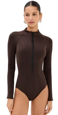 STAUD Wipeout Rash Guard One Piece Dark Chocolate XS