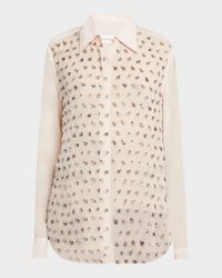 Chowy Embellished Sheer Button-Front Blouse