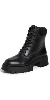 Coach Leah Platform Leather Lace Up Booties Black 5