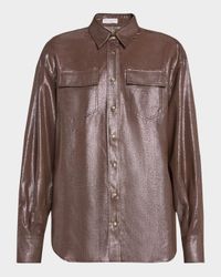 Metallic Double-Pocket Blouse