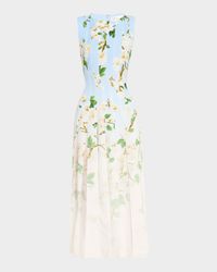 Sleeveless Cherry Blossom Pleated Cady Midi Dress