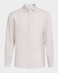 Men's Raffaele Cotton and Linen Stripe Sport Shirt
