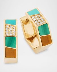 14K Yellow Gold Mosaic Hexagon Huggie Earrings with Diamonds