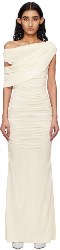 Blumarine Robe longue blanc cassé à épaule unique