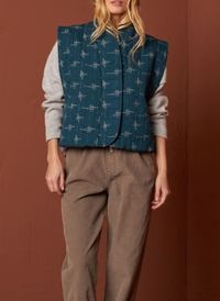 Indi & Cold - Veste col kimono en coton bio - Taille L - Bleu