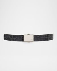 Men's Square-Buckle Reversible Croc-Effect Leather Belt