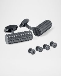 Men's Gunmetal Diamond Giza Cylinder Cufflink and Stud Set