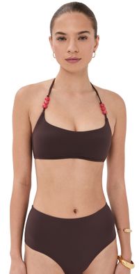 STAUD Laird Bikini Top DARK CHOCOLATE/FLAME M