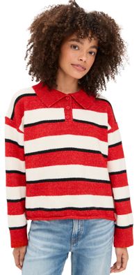 Little Lies Sports Day Stripe Polo Red/White/Black Stripe S/M