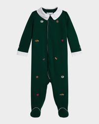 Boy's Interlock Knit Embroidered Coverall, Size Newborn-9M