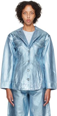 GANNI Blue Foil Denim Jacket