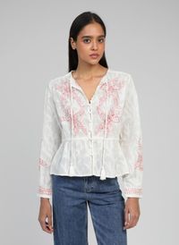 An'ge - Blouse droite en coton brodé - Taille XL - Beige