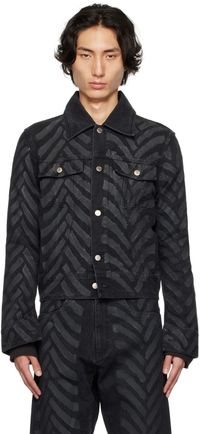 Kanghyuk Blouson noir en denim ciré à motif graphique