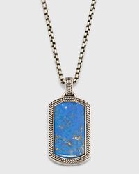 Men's Lapis Dog Tag Plaque Pendant Necklace