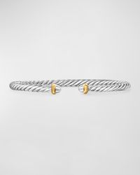 Cable Flex Bracelet with Gemstone in Silver and 14K Gold, 4mm