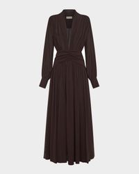 Jocelyn Ruched Deep V-Neck Gown