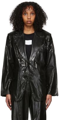 MM6 Maison Margiela Black Faux-Leather Blazer