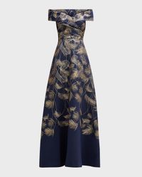 Off-Shoulder Metallic Jacquard Gown