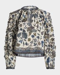 Azrou Floral Long-Sleeve Ruffle Blouse