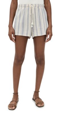 Faherty Dune Cotton Gauze Drawstring Shorts Aqua Sea Stripe M