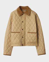 Corduroy-Collar Quilted Jacket