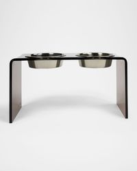 Large Bronze Double Bowl Pet Feeder - 2 Qt Silver Bowls