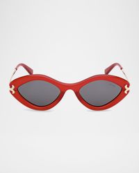 Logo Acetate & Metal Oval Sunglasses