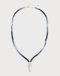 Blue Sapphire Beaded Necklace with Diamond Love Script
