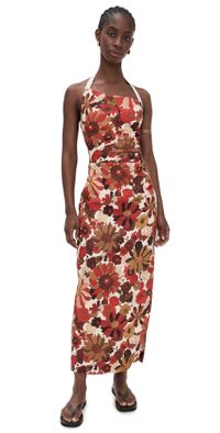 SIR. Castella Gathered Midi Dress Flora Rosso 0