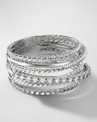 Crossover Ring with Pavé Diamonds and Silver, 12mm