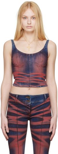 KNWLS Débardeur Harley rouge et bleu marine en denim