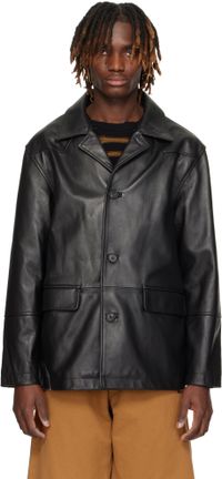MM6 Maison Margiela Blouson de style sport noir en cuir
