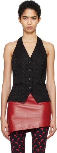 Marine Serre Gilet de tailleur noir à motif losangique à logos et à corsage bain de soleil