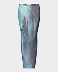 Water-Print Mesh Maxi Skirt