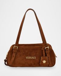 Medusa Tag Suede Bowling Shoulder Bag
