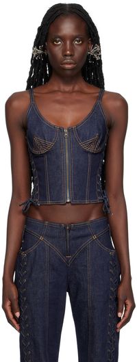 Jean Paul Gaultier Indigo 'The Lace-Up' Denim Tank Top