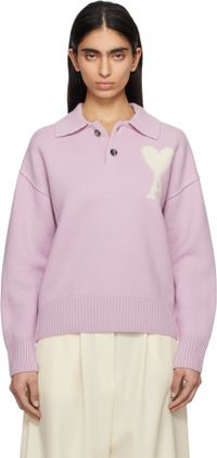 AMI Paris Purple Wool Ami de Coeur Polo