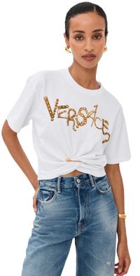 Versace Chain Print with Studs Cotton Jersey Tee Optical White 42