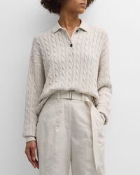 Cotton Diamante Cable Knit Polo Sweater