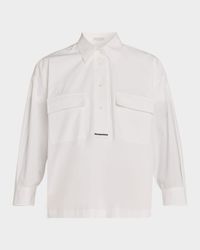 Monili-Trim Matte Poplin Button-Down Shirt